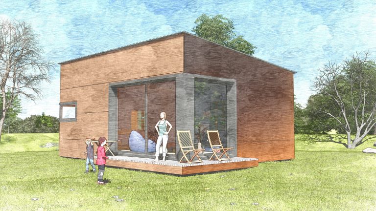 Быстровозводимый мини-дом со стальным каркасом из ЛСТК и сэндвич-панелей