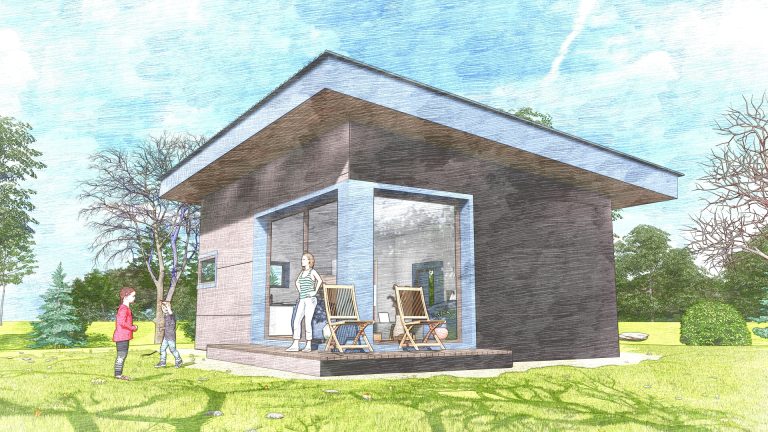 Быстровозводимый мини-дом на стальном каркасе из ЛСТК и сэндвич-панелей
