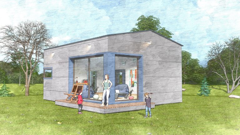 Быстровозводимый мини-дом со стальным каркасом из ЛСТК и сэндвич-панелей