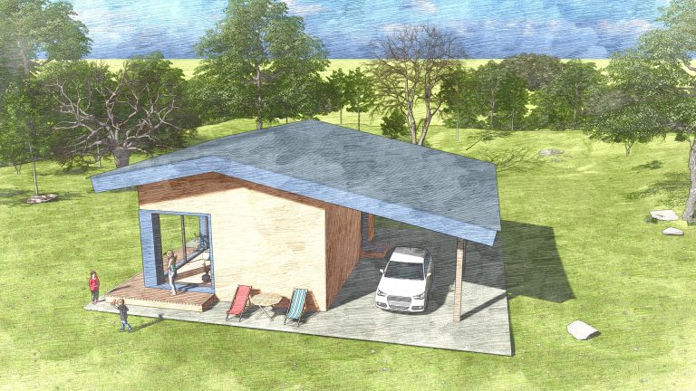 Быстровозводимый мини-дом со стальным каркасом из ЛСТК и сэндич-панелей